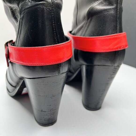 MELLOW YELLOW X JC/DC BLACK LEATHER VEAL CALFSKIN COLORFUL STRAPPY COWBOY BOOTS - Picture 10 of 12